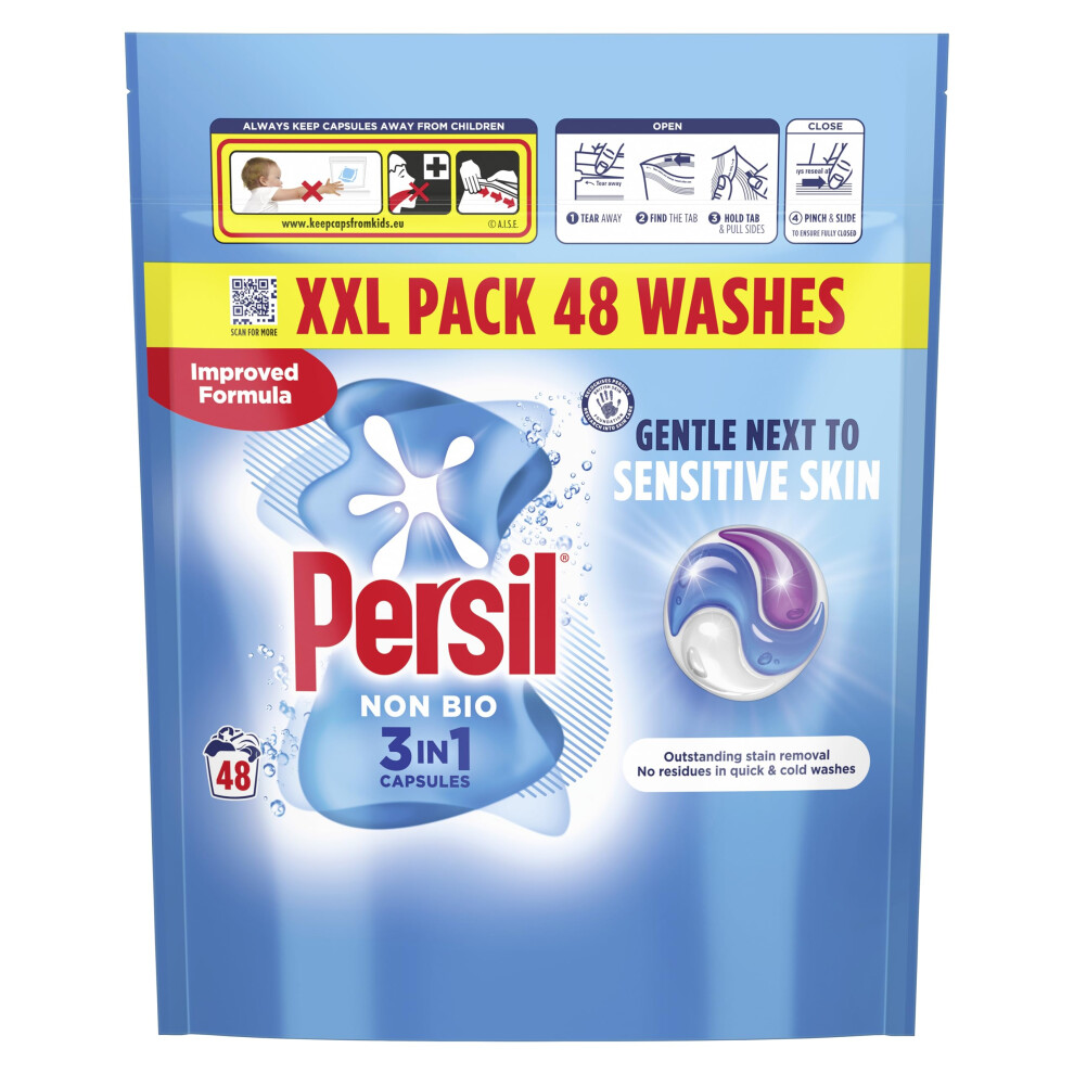 Persil Non Bio 3 in 1 Washing Capsules laundry capsules gentle next to sensitive skin for outstanding stain removal in quick & cold washes 48 washes