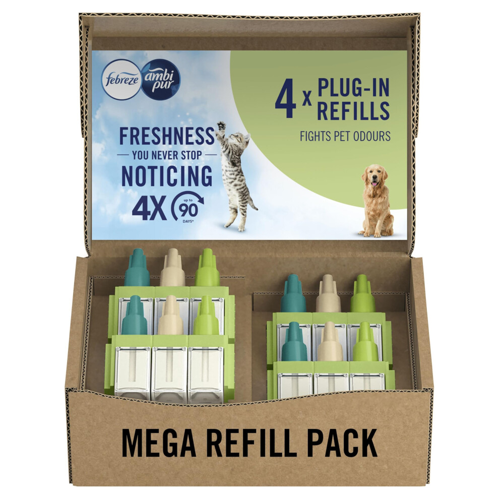 Febreze 3Volution Air Freshener Plug In Refills, 4 Refills (20MLx4), Pet Odour Fighter, Scents To Fight Odours, Febreze Plug In Refill, Air Freshener