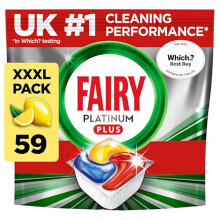 Fairy Platinum Plus All-In-1 Dishwasher Tablets Bulk, Fairy Dishwasher Tablets Platinum Plus, 59 PACK, With Anti-Dull Technology & Rinse Aid Action