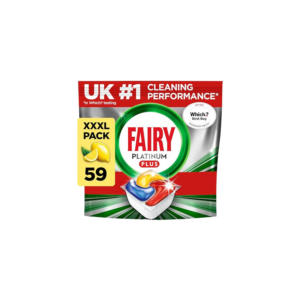 Fairy Platinum Plus All-In-1 Dishwasher Tablets Bulk, Fairy Dishwasher Tablets Platinum Plus, 59 PACK, With Anti-Dull Technology & Rinse Aid Action