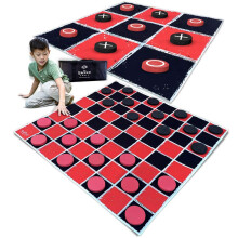 SWOOC Games - Jogo Vintage 2-em-1 de Damas Gigante & Jogo da Velha com Tapete (1,2m x 1,2m) - Lona Lavável