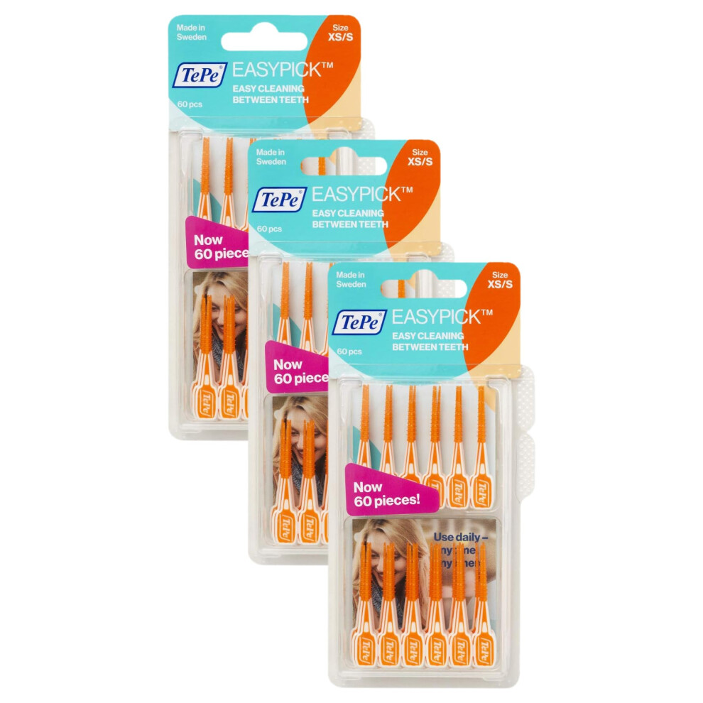 TEPE Easypick Dental Picks for Daily Oral Hygiene, Healthy Teeth and Gums, Size Xs/S / 1 X 60 Picks (Pack of 3)