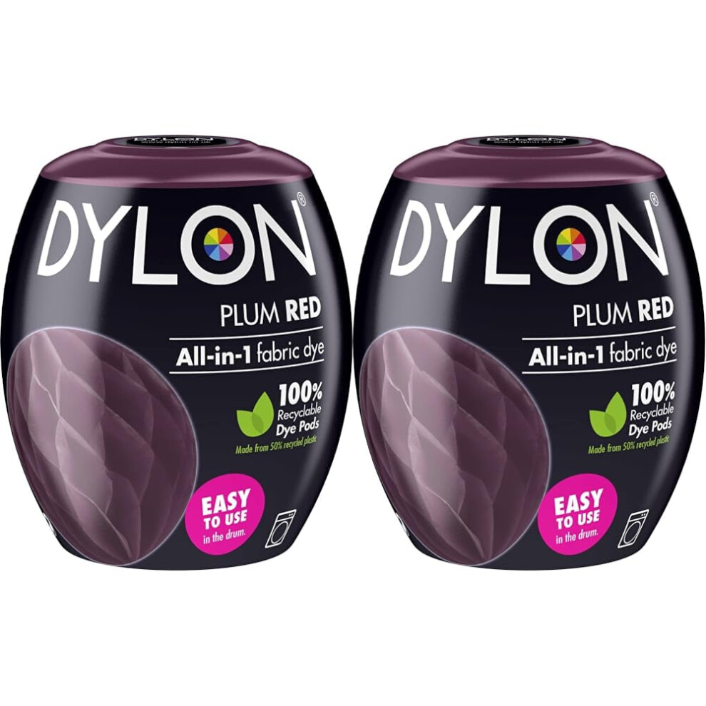 DYLON Washing Machine Fabric Dye Pod for Clothes & Soft Furnishings, 350g – Plum Red (Pack of 2)