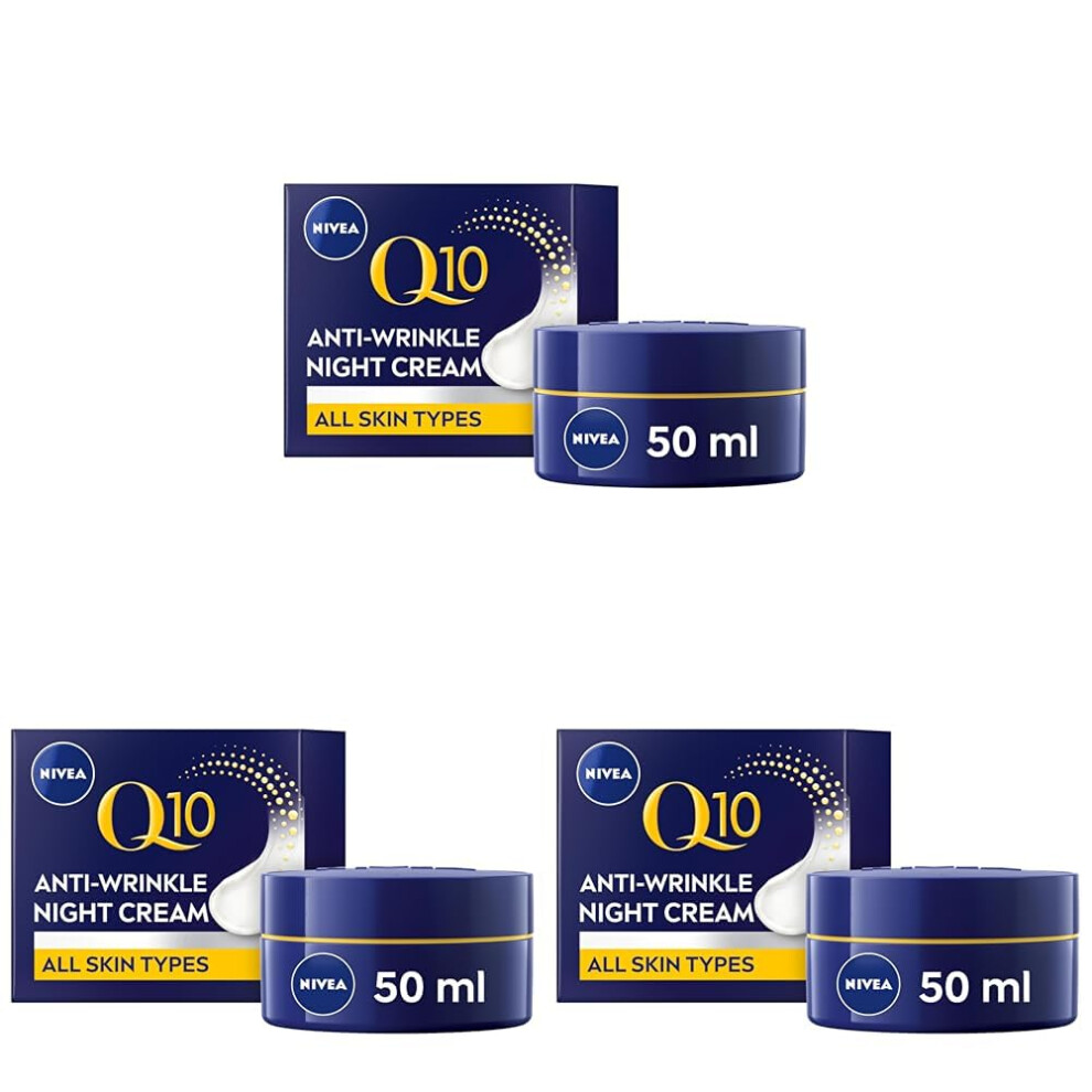 NIVEA Q10 Anti-Wrinkle Power Revitalising Night Cream (50ml), Anti-Wrinkle Face Cream with Skin Q10 and Creatine, Regenerative Night Cream (Pack of 3)