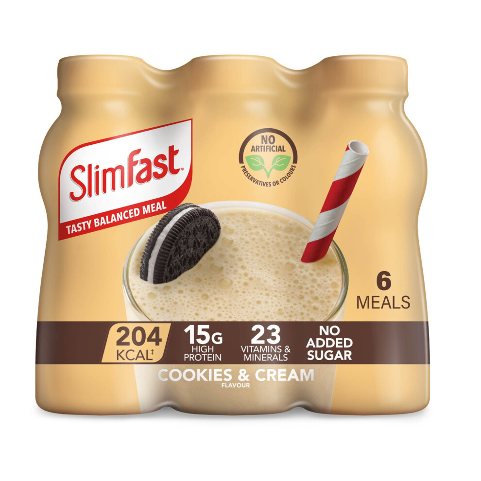 Slimfast Cream Ready To Drink Shake, Tasty, Balanced Shake With Vitamins And Minerals, No Sugar, Cookies And Flavour, 6 X 325 Ml Multipack