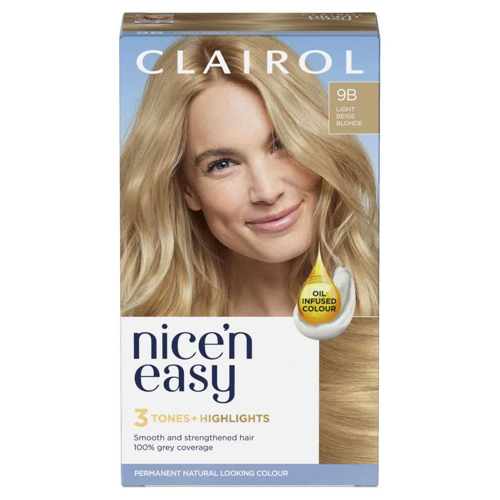 Clairol Nice'n Easy Crème, Natural Looking Oil Infused Permanent Hair Dye, 9B Light Beige Blonde Cream