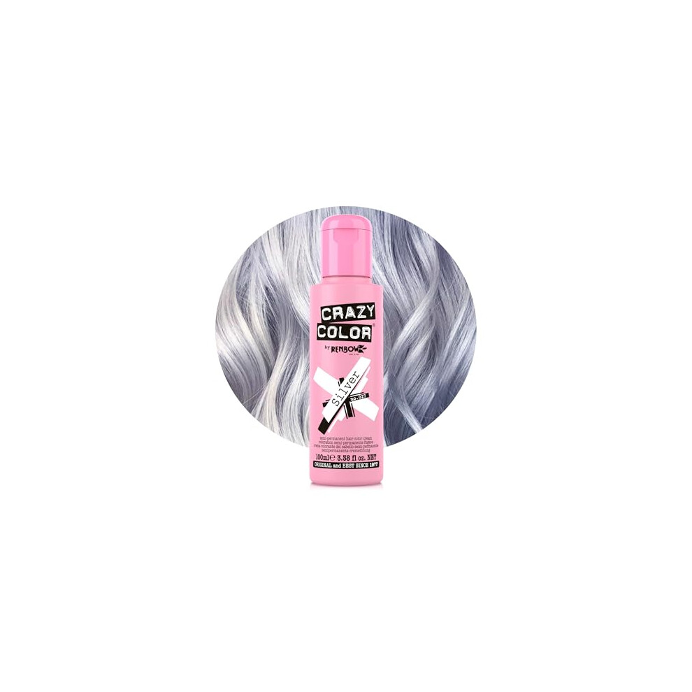 Crazy Color Metallic Silver Semi-Permanent Hair Dye. Highly Pigmented Blonde Toner Conditioning & Oil Vegan Formula | No Bleach Or Ammonia | 100Ml