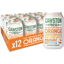 Cawston Press Sparkling Orange Fizzy Drink Blended With Sparkling Water and Pressed Apple (330ml x 12 cans) Gluten Free - Vegan - No Added Sugar
