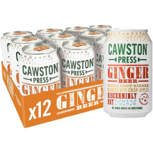 Cawston Press Sparkling Ginger Beer Blended with Sparkling Water and Pressed Apple (330ml x 12 cans) | Gluten Free - Vegan - No Added Sugar