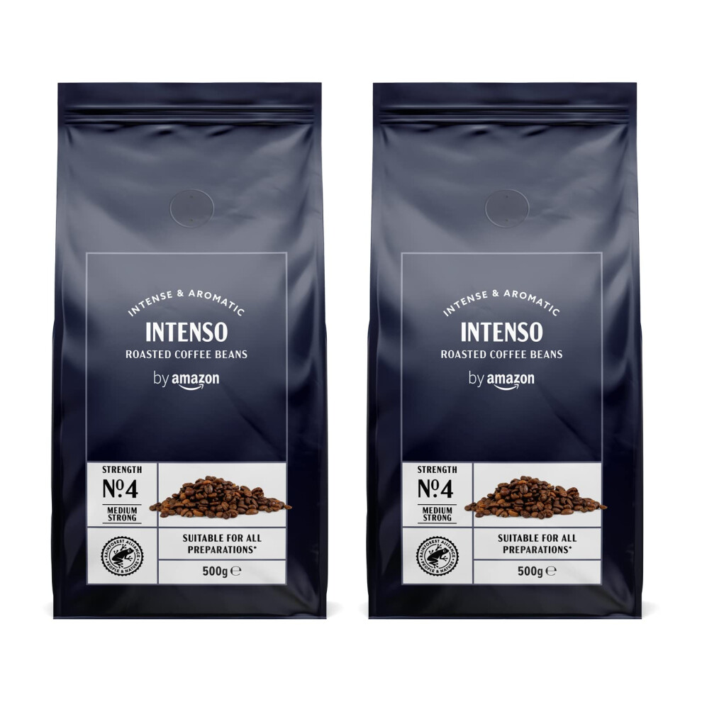 By Amazon Coffee Beans Caffè Intenso, Roast, 1Kg (2 Packs Of 500G), Rainforest Alliance Certified Light