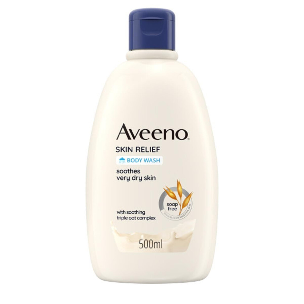 Aveeno Skin Relief Moisturising Body Wash (1x 500ml), Gentle Cleansing Wash with Soothing Soap-Free, Unscented for Sensitive and Very Dry Skin