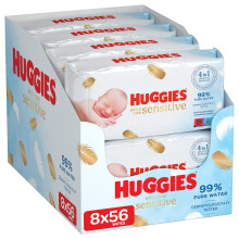 Huggies Pure Extra Care Baby Wipes 448 Wipes (8 Packs), Fragrance-Free, 99% Water, 71% Natural Fibres, Hypoallergenic, Safe for Newborns
