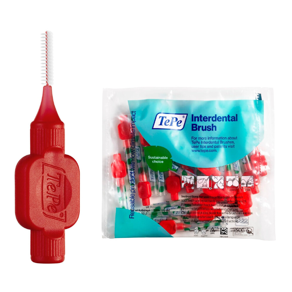 Tepe Red Interdental Brush, Original, 0.5Mm/Iso 2, 20Pcs, Plaque Removal, Efficient Clean Between The Teeth, Tooth Floss, For Narrow Gaps