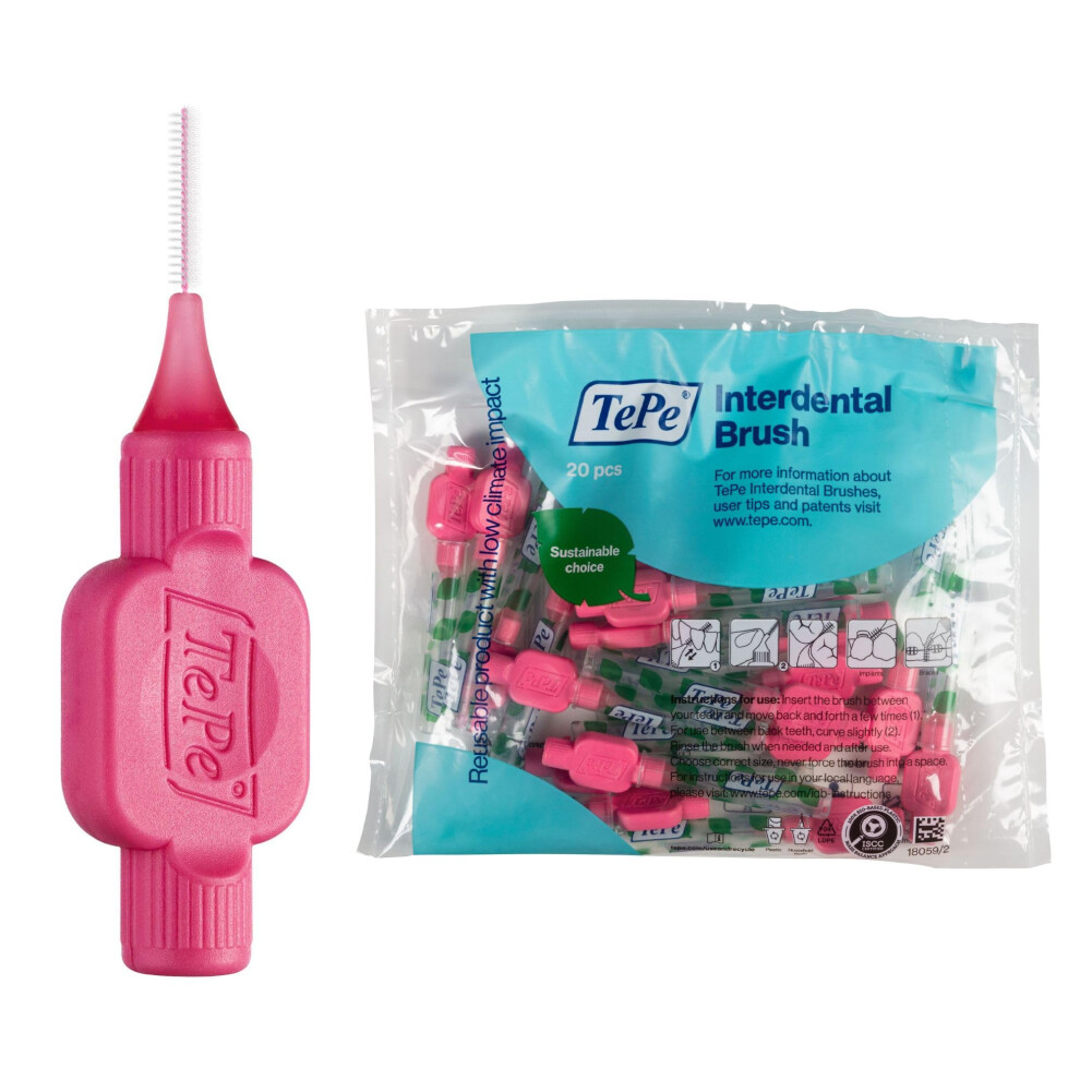 TePe Interdental Brush, Original, Pink, 0.4mm/ISO 0, 20pcs, Plaque Removal, efficient Clean Between The Teeth, Tooth Floss, for Narrow Gaps