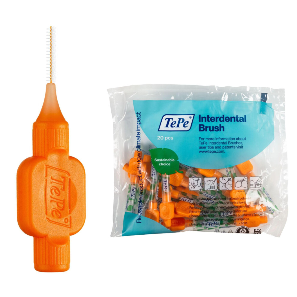 Tepe Interdental Brush, Original, 0.45Mm/Iso 1, 20Pcs, Plaque Removal, Efficient Clean Between The Teeth, Tooth Floss, For Narrow Gaps Orange