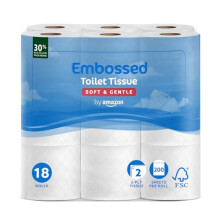 by Amazon Toilet Roll, 2-Ply Embossed, Soft and Gentle, 18 Rolls (Pack of 1), 200 Sheets per Roll, FSC Certified