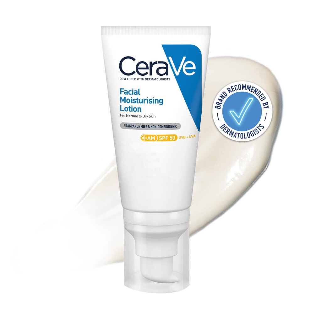 CeraVe AM Facial Moisturising Lotion SPF 50 Normal To Dry Skin 52ml With UV Protection And 3 Essential Ceramides