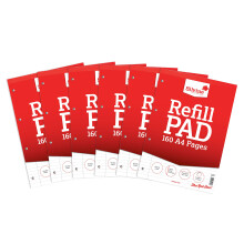 Silvine 160 Page A4 Refill Pad, Head Bound and Punched 4 Holes. Ruled 8mm Feint with Margin. Ref A4RPFM [Pack of 6],White