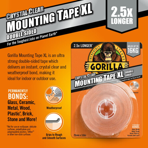 Gorilla Gorilla 3044121 Double Sided Mounting Tape XL Clear 3.8m 1