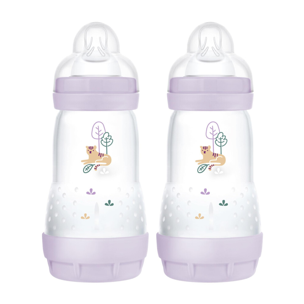 Easy Start Self Sterilising Anti-Colic Baby Bottle Pack of 2 (2 x Bottles with Medium Flow Teats Size 2, Newborn Essentials, Pink (Designs May Vary)