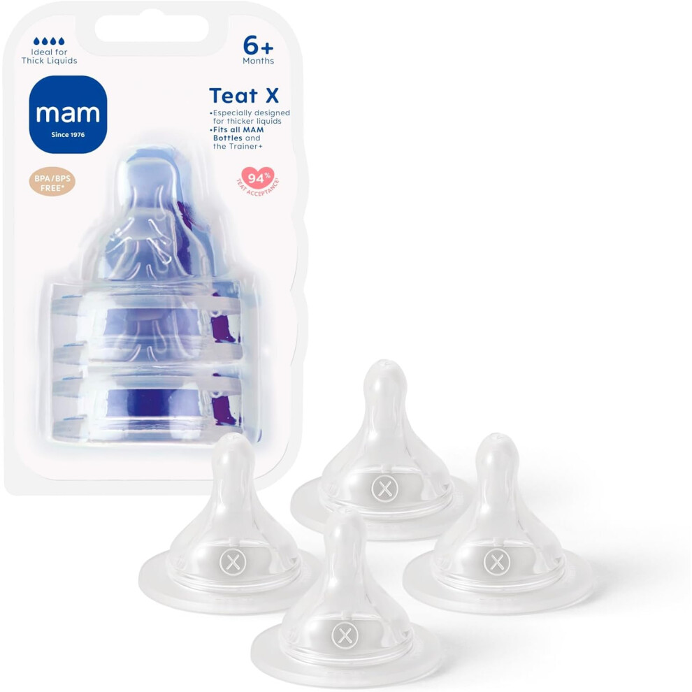MAM Cross-Cut Teats, Suitable for 6+ Months, Bottle Teats with SkinSoft Silicone, Fits all MAM Baby Bottles, Baby Feeding Essentials, Pack of 4