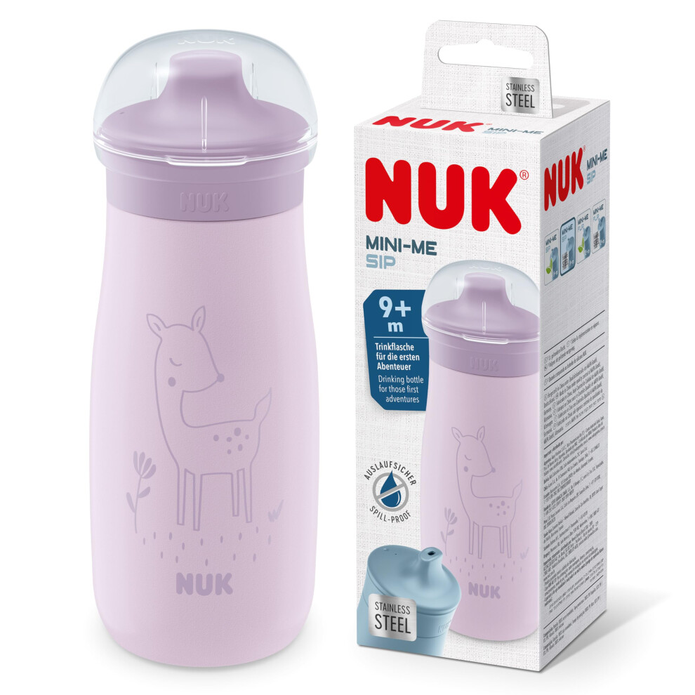 NUK Mini-Me Flip Toddler Cup With Straw , 12+ Months , 500 ml , Stainless Steel For Kids , Leak-Proof Toughened Spout , Shatter-Proof , Lilac Flower