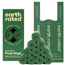 Earth Rated Dog Poop Bags with Tie Handles on Refill Rolls, Extra Wide, Easy-Tie Opening, Guaranteed Leak-Proof, Unscented, 120 Count