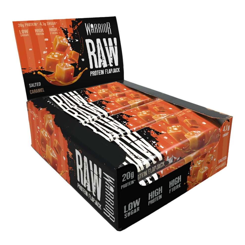 Warrior Raw Protein Flapjacks – 12 Bars X 75G Each – Packed With 20G Of Protein – Low Sugar, High In Fibre (Salted Caramel)