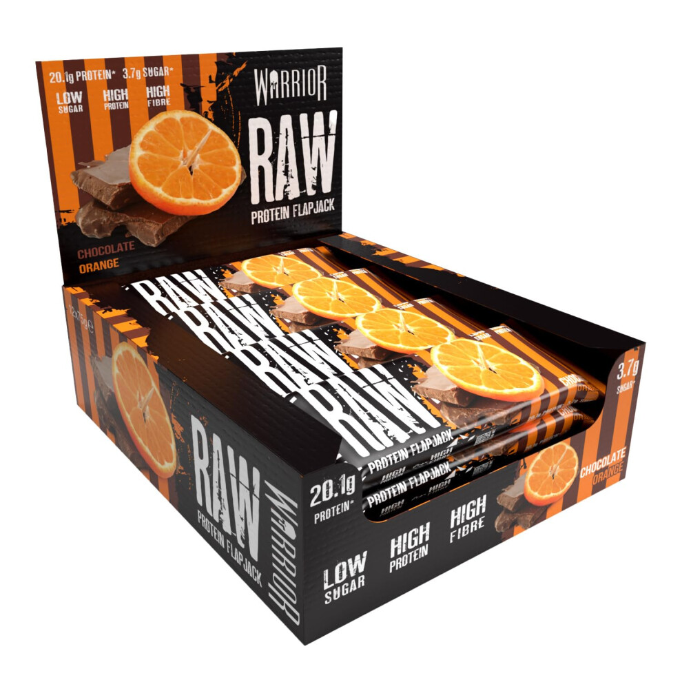Warrior Raw Protein Flapjacks – 12 Bars X 75G Each – Packed With 20G Of Protein – Low Sugar, High In Fibre (Chocolate ) Orange