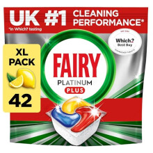 Fairy Platinum Plus All-In-1 Dishwasher Tablets Bulk, Fairy Dishwasher Tablets Platinum Plus, 42 Lemon, With Anti-Dull Technology & Rinse Aid Action