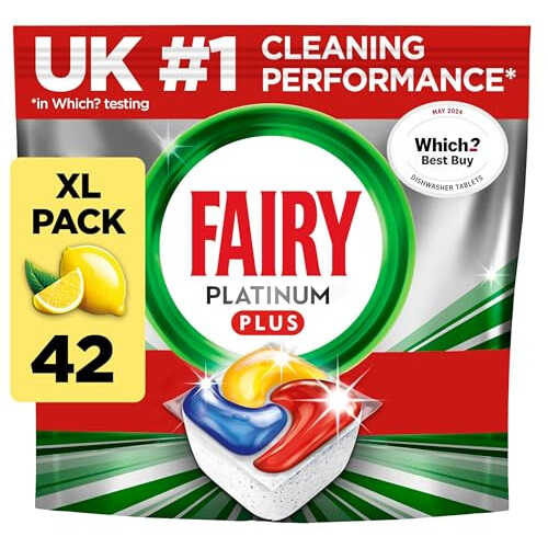 Fairy Platinum Plus All-In-1 Dishwasher Tablets Bulk, Fairy Dishwasher Tablets Platinum Plus, 42 Lemon, With Anti-Dull Technology & Rinse Aid Action
