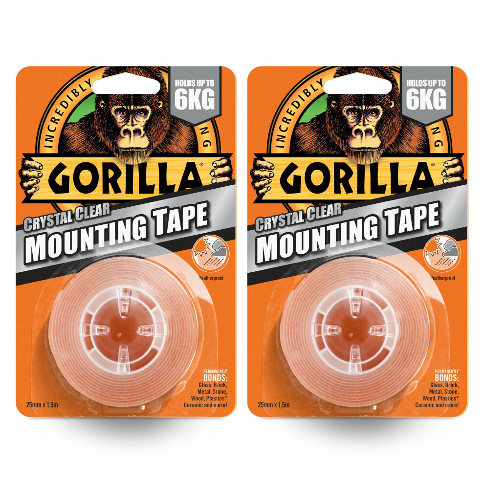 Gorilla 3044105 Double Sided Mounting Tape Clear 1.5m (2 Pack)