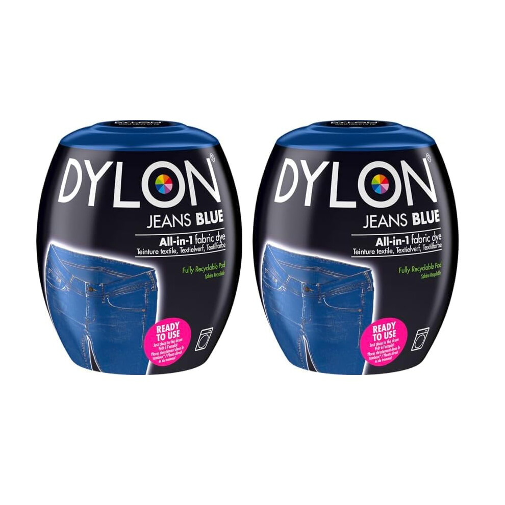 DYLON Washing Machine Fabric Dye Pod for Clothes & Soft Furnishings, 350g – Jeans Blue (Pack of 2)