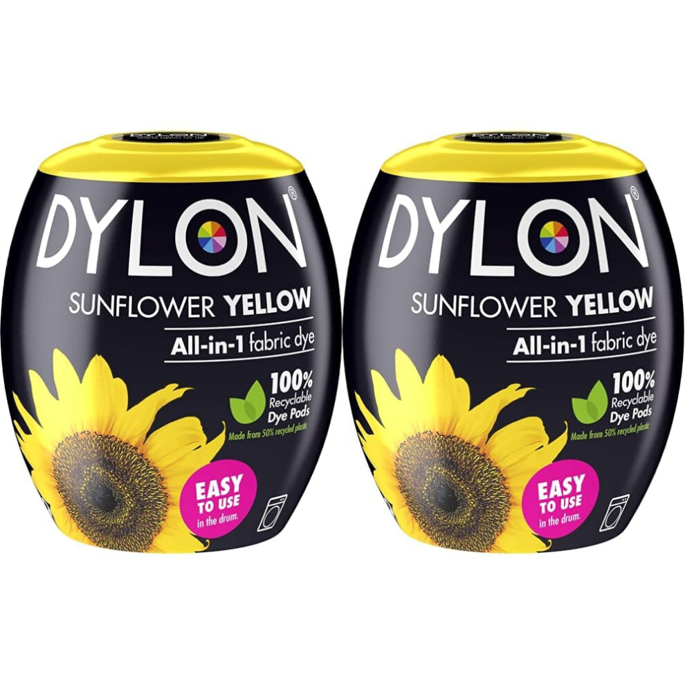 DYLON Washing Machine Fabric Dye Pod for Clothes & Soft Furnishings, 350g – Sunflower Yellow (Pack of 2)