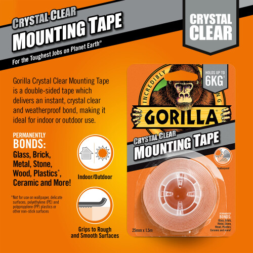 Gorilla Gorilla 3044105 Double Sided Mounting Tape Clear 1.5m (2 Pack) 1
