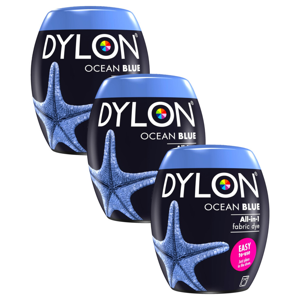 DYLON Washing Machine Fabric Dye Pod for Clothes & Soft Furnishings, 350g – Ocean Blue (Pack of 3)