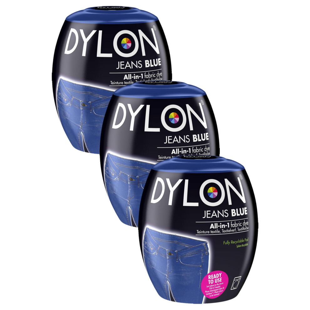 DYLON Washing Machine Fabric Dye Pod for Clothes & Soft Furnishings, 350g – Jeans Blue (Pack of 3)
