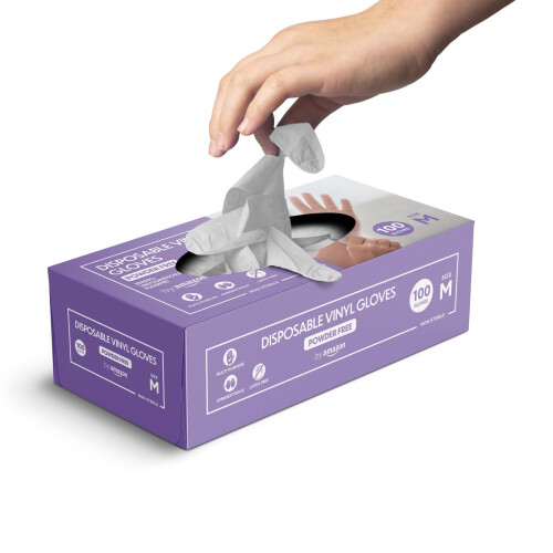 by Amazon - Disposable Vinyl Gloves, Size M, Pack of 100 2