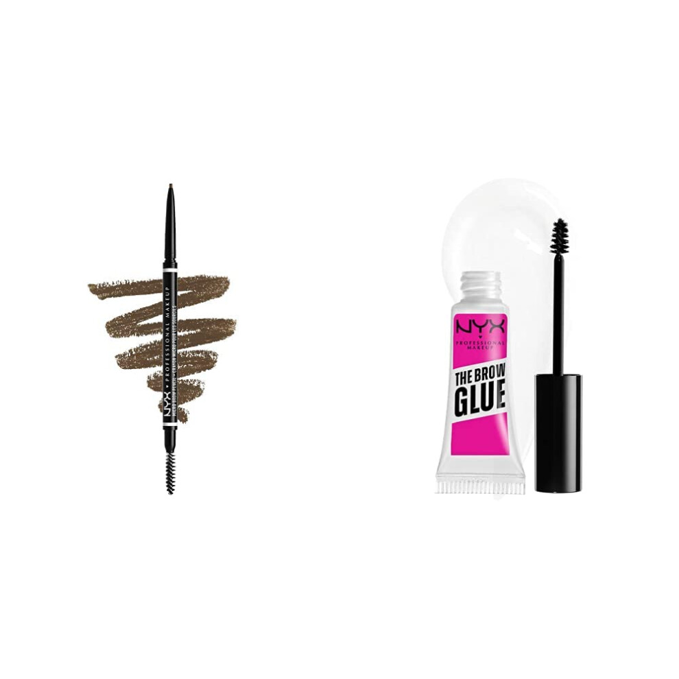 Nyx Professional Makeup Micro Brow PenCil, Shade Ash Brown & The Brow Glue Instant Brow Styler Clear Bundle