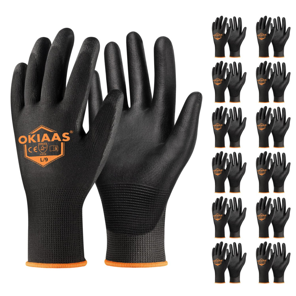 Okiaas Work Gloves For Men Ultra Thin And Lightweight Working Gloves With Grip 12 Pairs Bulk Pack Construction Gloves With Polyurethane Coating Safe 770456436042