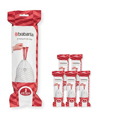 Brabantia 138362 PerfectFit Bin Liners Multipack (Size J/20-25 Litre) Thick Plastic Trash Bags with Tie Tape Drawstring Handles (120 Bags), White