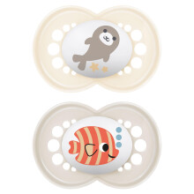 MAM Original Soother 16+ Months (Set of 2), Baby Soother Made from Sustainable SkinSoft Silicone Teat, with MAM Soother Case, Cream (Designs May Vary)