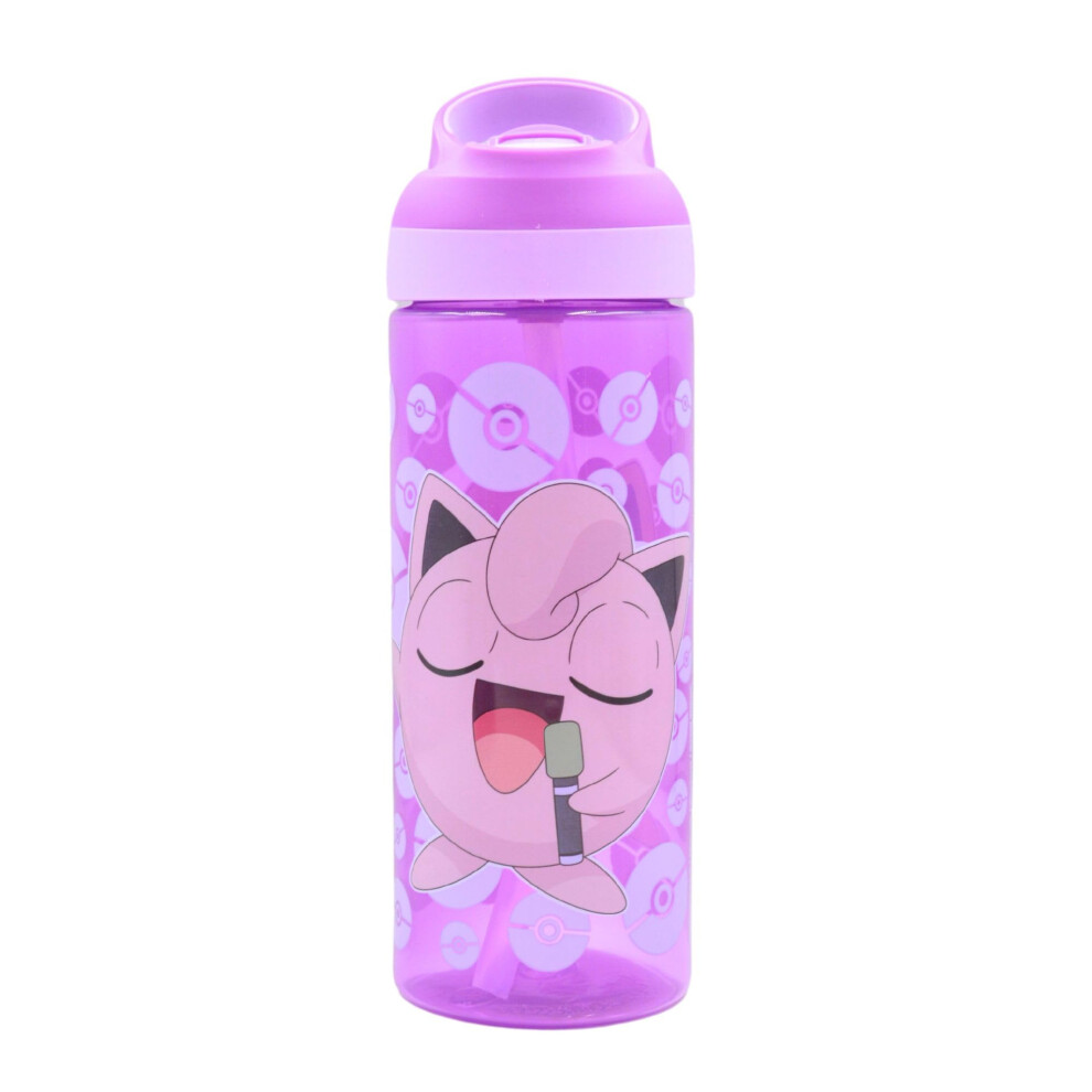 Pokemon Jigglypuff Reusable Bpa Free Kids Atlantic Water Hydration Bottle With Built In Carry Loop, Flip Up Spout And Removeable Straw - 600Ml Hox