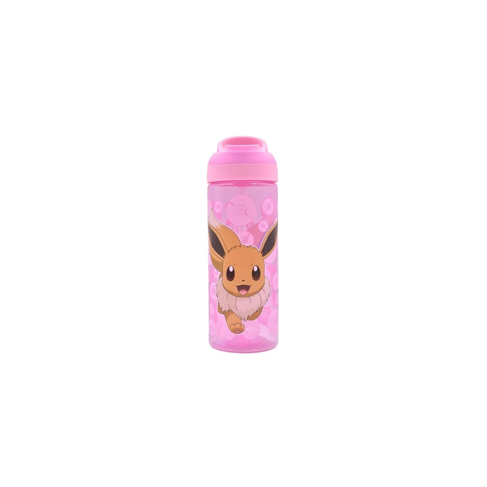 Hox Pokemon Eevee Reusable Bpa Free Kids Atlantic Water Hydration Bottle With Built In Carry Loop, Flip Up Spout And Removeable Straw - 600Ml