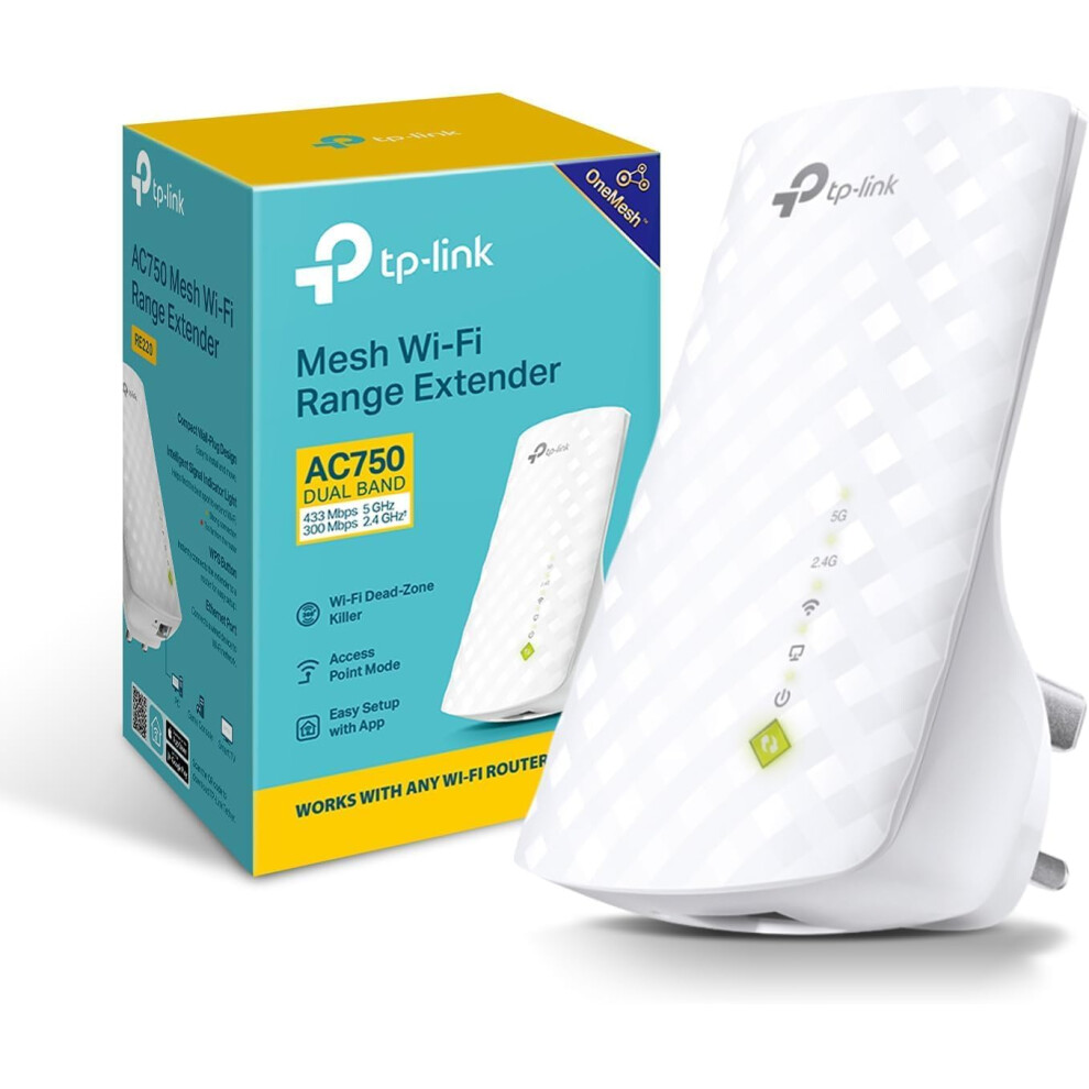 TP-Link WiFi Extender Booster, Dual Band AC750 Mbps WiFi Range Extender Repeater, Internet Ultraxtend Coverage App Control Easy Setup, UK Plug (RE220)