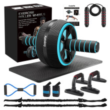 10-in-1 Ab Wheel Roller Kit met weerstandsbanden, kniemat, springtouw, opdrukstang - Home Gym Equipment voor mannen en vrouwen, blauw