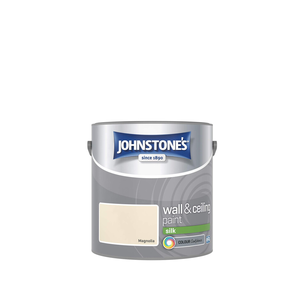 Johnstone's - Wall & Ceiling Paint - Magnolia - Silk Finish - Emulsion Paint - Fantastic Coverage - Easy to 1-2 Hours - 12m2 Coverage per Litre - 2.5L