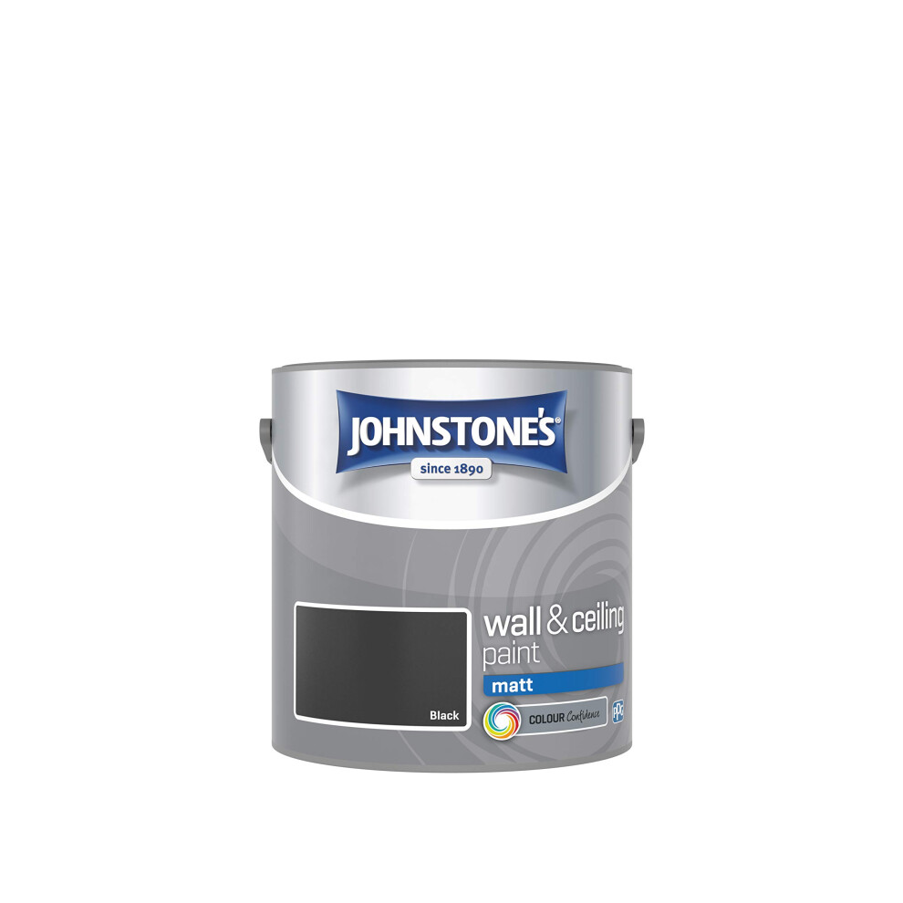 Johnstone's - Wall & Ceiling Paint - Black - Matt Finish - Emulsion Paint - Fantastic Coverage - Easy to in 1-2 Hours - 12m2 Coverage per Litre - 2.5L