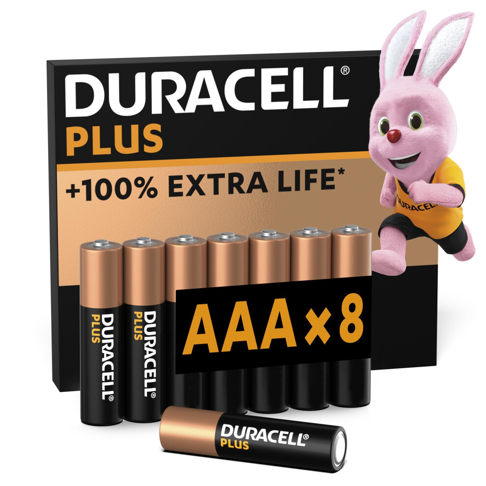 Duracell Plus AAA Batteries (8 Pack) - Alkaline 1.5V - Up To 100% Extra Life - Everyday Devices - 0% Plastic Packaging - 10-Year Storage - LR03 MN2400