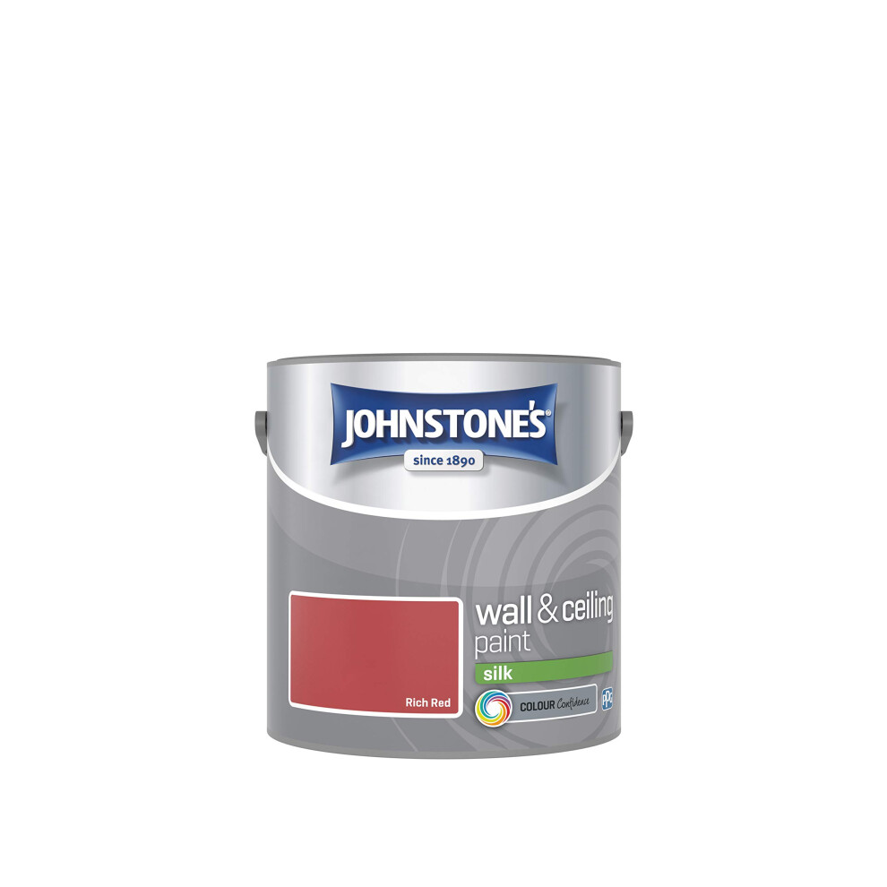 Johnstone's - Wall & Ceiling Paint - Rich Red - Silk Finish - Emulsion Paint - Fantastic Coverage - Easy In 1-2 Hours - 12M2 Coverage Per Litre - 2.5L